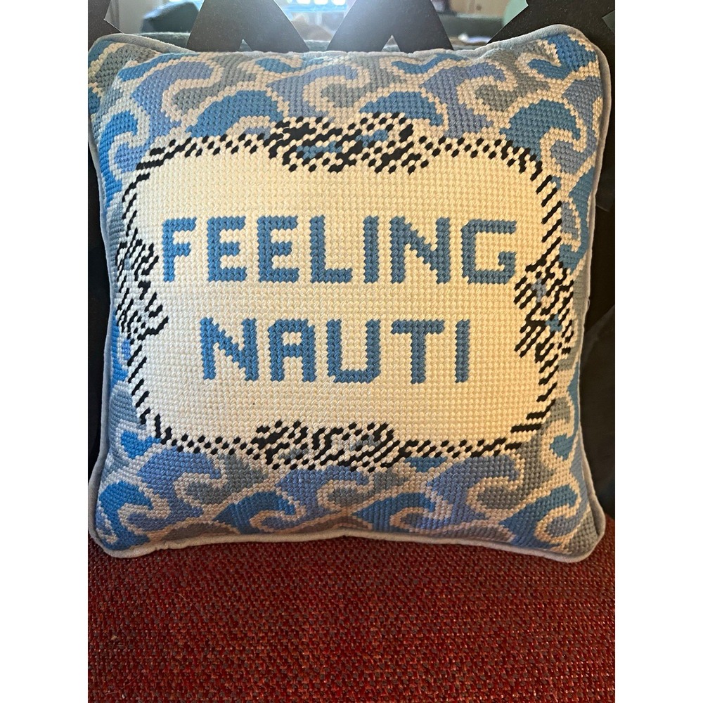 Furbish Feeling Nauti Needlepoint Throw Pillow Blue 11x11 FP-94